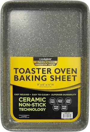 casaWare 9 x 6 x 0.75-Inch Toaster Oven Ultimate Series Commercial Weight Ceramic Non-Stick Coating Baking Pan (Silver Granite)
