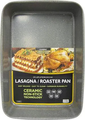 casaWare 15 x 10 x 3-Inch Ultimate Series Commercial Weight Ceramic Coated Non-Stick Lasagna/Roasting Pan (Silver Granite)