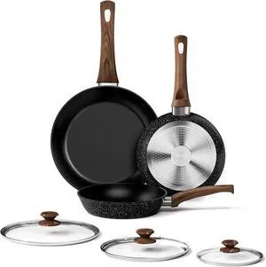 Frying Pan Set With Lids - Non Stick Frying Pans Set 3 Pcs, Nonstick Skillet Pans Set Egg Omelette Pan W/Lid, PFOA Free, Induction Non Toxic Cooking Black Pan Set