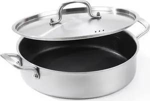 Nonstick Frying Pan Skillet with Lid, 7 Quart Stainless Steel Saute Pan, 12inch Deep Frying Pan with Lid, Fast even Heat Cookware, Rondeau Pot with Lid Compatible with All Cooktops Up to 600
