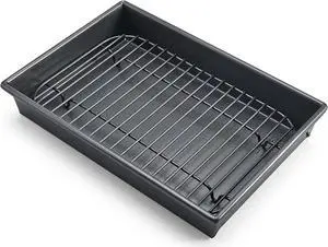 Chicago Metallic 26639 Petite Roast Pan with Rack, Grey, 10-Inch-by-7-Inch, Gray