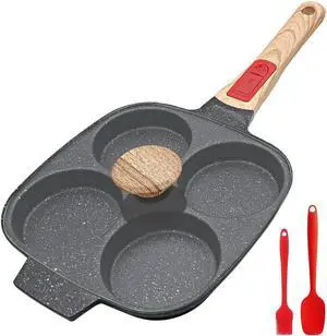 Fried Egg Pan with Detachable Handle, Nonstick Egg Frying Pan with Lid Induction 4 Cup Omelette Pan - Black