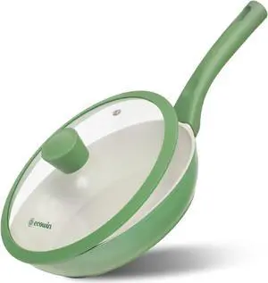 Nonstick Frying Pan Egg Pan 9.6 Inch,Green Nonstick Skillet with Lid,Ceramic Egg Frying Pan with Glass Lid, Dishwasher and Oven Safe,Induction Compatible, PFOA Free