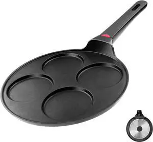 Pancake Pan Nonstick-Suitable for All Stovetops & Induction Cooker, 10.5 Inch Mini Silver Dollar Grill Blini Griddle Crepe Pan, 4 Molds Cake Egg Skillet, 100% PFOA Free Coating