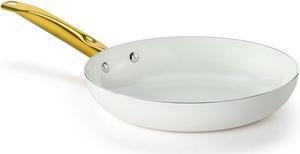 Holstein Housewares 8-Inch Ceramic Nonstick Frying Pan Skillet, Elegant White and Gold Color Handle - Golden Elegance for Every Kitchen