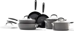 OXO Good Grips 10 Piece Cookware Pots and Pans Set, 3-Layered German Engineered Nonstick Coating, Stainless Steel Handle with Nonslip Silicone, Gray