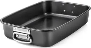 HONGBAKE Lasagna Pan 3 Inch Deep, 15x10" Baking Pan for Oven, Nonstick Cake Baking Dish for Brownie, Roasting Pans with Stainless Steel Handles, Heavy Duty, Dishwasher Safe, Dark Grey