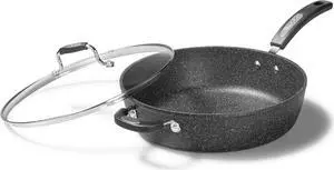 Starfrit The Rock 12'' (30cm) Non-Stick Jumbo Cooker Pan with Lid - Durable Forged Aluminum - Oven Safe - PFOA Free - Easy to Clean - Black