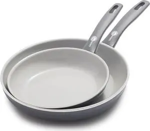 GreenPan Dover 8" and 10" Frying Pan Skillet Set, Healthy Ceramic Nonstick Coating, PFAS-Free, Dishwasher Safe, Comfort Grip Handle, Gray