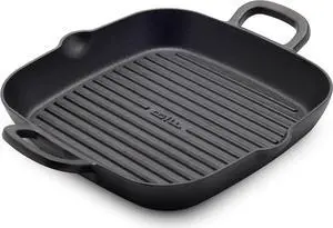 GreenPan x Bobby Flay Cast Iron Pre-Seasoned 11 Square Grill Pan, Helper Handles, Professional Grade Heavy Duty, Induction Suitable, Versatile Stovetop, Oven, BBQ & Fire, Indoor/Outdoor Use, Black