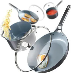 Greater Goods Chef's Grade Ceramic Nonstick Cookware Set - 12 Piece, Pots and Pans Set with Lids, Midnight Gray