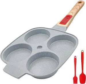 Ceramic Egg Frying Pan, Nonstick 4 Cup Fried Egg Pan with Detachable Handle, Omelette Pan Induction Compatible - Blue