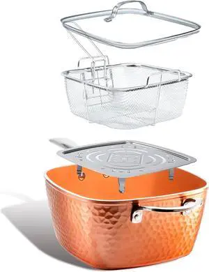 Gotham Steel Nonstick Square Deep Frying Pan, 9.5 Large Cooking Pan with Ceramic Nonstick Coating, Deep Fryer Pot with Basket, 4 Pc Titanium Ceramic with Lid, Basket & Steamer Tray, Dishwasher Safe Gotham Steel Nonstick Square Deep Frying Pan, 9.5 Large Cooking Pan with Ceramic Nonstick Coating, Deep Fryer Pot with Basket, 4 Pc Titanium Ceramic with Lid, Basket & Steamer Tray, Dishwasher Safe