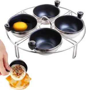 Eggssentials Egg Poacher Insert Stainless Steel Poached Egg Cooker Eggs Poaching Cup PFOA Free Egg Poachers Nonstick, 7.25" Rack Compatible with Skillet Instant Pot
