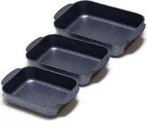 S·KITCHN Set of 3 Nonstick Roasting Pan Baking Dishes for Lasagna, Casserole and Bread Baking Pan, Large & Deep Lasagna Pan with Handles