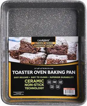 casaWare 11 x 9 x 2-inch Toaster Oven Ultimate Series Commercial Weight Ceramic Non-Stick Coating Baking Pan (Silver Granite)