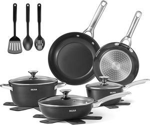 BEZIA Induction Cookware Set 15-Piece, Pots and Pans Set Non Stick with Ceramic Coating, Induction Pots Set with Stainless Steel Handles  Lids, Oven Safe, Compatible with All Stoves