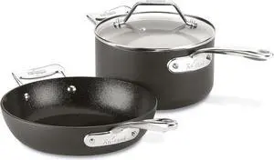 All-Clad Essentials Hard Anodized Nonstick Fry & Sauce Pan Set 8.5 Inch , 2.5 Quart Oven Broiler Safe 500F Pots and Pans, Cookware Black