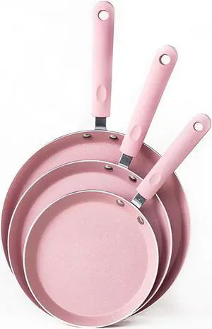 JUSTUP Nonstick Frying Pan Set3 Piece Pots and Pans Set NonstickPink Kitchen Cookware Sets with Non Stick Pan Coating,10 Inch,8 Inch and 6 Inch Non Stick Cooking Set Suitable for All Stoves (Pink)