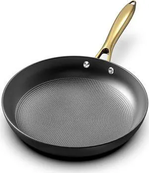 Non Stick Frying Pans, 10 Inch Frying Pan with Gold Stay Cool Handle, Honeycomb Cast Iron Skillet, Easy to Clean Nonstick Frying Pan, Free of PFOA Cast Iron Pan Gifts for Men and Women