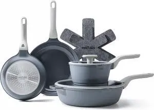 Nonstick Pots and Pans Set, 9 Pieces Non Toxic Ceramic Nonstick Cookware Set, Nonstick Pan Skillet Set, Healthy Nonstick Frying Pan Set, PTFE PFOA & PFAS Free, Induction Compatible, Gray