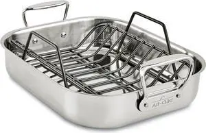 All-Clad Specialty Stainless Steel Roaster with Nonstick Rack 11x14 Inch Oven Broiler Safe 500F Roaster Pan, Pots and Pans, Cookware Silver