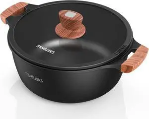 Nonstick Stock Pot,6.5 Qt Elegant Aluminum Ceramic Casserole with Pour Spout Lid, Induction Bottom