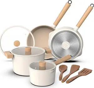imarku Pots and Pans Set Non Stick, 10 Pcs Granite Cookware Set, Removable Handle Pots and Pans, PFOA Free, Oven Safe, Cream, Valentines Day Gifts imarku Pots and Pans Set Non Stick, 10 Pcs Granite Cookware Set, Removable Handle Pots and Pans, PFOA Free, Oven Safe, Cream, Valentines Day Gifts
