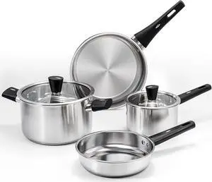 Pots and Pans Set, 6-Piece Stainless Steel Kitchen Cookware Set with Stay-Cool Handles, kitchen Cooking Sets Pots and Pans Compatible with Gas, Electric & Induction, Dishwasher Safe
