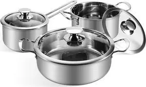 Wodillo 6Pcs Pots and Pans Set, Stainless Steel Pot Set, Nonstick Kitchen Cookware Set, Induction Pots Set with Stay-Cool Handle, Works with Electric and Gas Cooktops, Dishwasher Safe