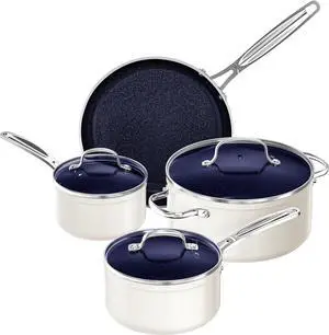 Nuwave 7pc Cookware Set Healthy Duralon Blue Ceramic Nonstick Coated, Diamond Infused Scratch-Resistant, PFAS Free, Oven Safe, Induction Ready & Evenly Heats, Tempered Glass Lids & Stay-Cool Handle