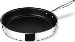 TeamFar Frying Pan, 10 inch Stainless Steel 3-ply Nonstick Fry Egg Omelet Pan Skillet with Long Handle, for Induction Gas Glass Ceramic Stovetops, Healthy & Heavy Duty, Easy Cleanup