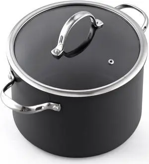 Cooks Standard Stockpot Dutch Oven Casserole with Glass Lid, 8-Quart Classic Hard Anodized Nonstick Soup Pot, Black