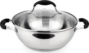AVACRAFT 18/10 Stainless Steel Everyday Pan, Stir Fry Pan with Five-Ply Base, Chefs Pan with Glass Lid, Multipurpose Stewpot Skillet, Saute Pan, Casserole in Pots and Pans (9 Inch)