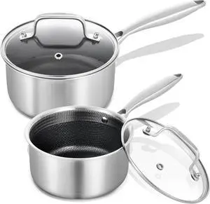 LOLYKITCH Hybrid Tri-Ply Stainless Steel Non-Stick Saucepan Set of 2,1.5QT & 2.5QT Sauce Pots,Induction Pots and Pans Set,Heavy Duty and Oven Safe.