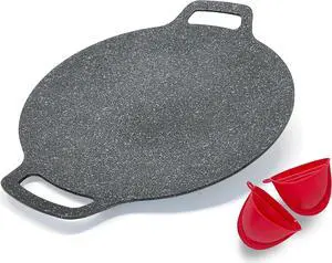 Korean style BBQ Grill Pan for Stove Top, Camping Stove and IH Stove, 13"- Round Griddle with Double Bottom, Non-stick Coating frying Pan