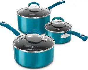 MICHELANGELO Sauce Pan Sets, Enamel Sauce Pan with Lid, 1Qt & 2Qt & 3Qt Saucepans with Lids, Nonstick Saucepan Set, Small Pot with Lid, Non Stick Sauce Pots with Silicone Handle, Oven Safe, Cyan
