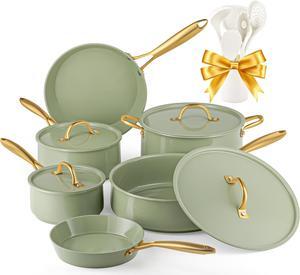 Ceramic Cookware Set - VONIKI Pots and Pans Set Nonstick with Kitchen Utensils Set, Non Toxic Kitchen Cookware Sets, Nonstick Cooking Pot Set Induction Cookware, Dishwasher Safe, Oven Safe