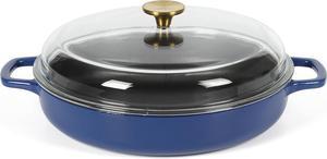 Sur La Table Kitchen Essentials 3.75 Quart Enamel Cast Iron All In One Multi-Purpose Non-Toxic Nonstick Braiser Pan W/Borosilicate Glass Lid - Blue