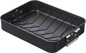 CHEFMADE Roasting Pan, 16-Inch Non-Stick Turkey Roaster Lasagna Pan with Rack - Rectangular Deep Dish Chicken Roaster Pan 16.3" x 12.52" x 3.11"(Black)