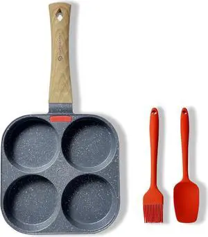 Egg Pan Omelette Pan 4-Cup Nonstick Breakfast Pancake Pan, Fried Egg Cooker Suitable for Breakfast Swedish Pancake, HamBurger, Kitchen Cooking Tool for Gas Stove, Induction Cookware