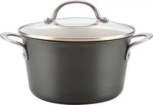 Ayesha Curry Home Collection Hard Anodized Nonstick Sauce Pan/Saucepan with Lid, 4.5 Quart, Charcoal Gray