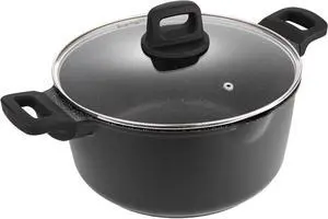 9.5 Inch Non Stick Pan Casserole Pot with Lid & Pour Spout - Lightweight 4.27 Quart Granite Coated Soup Pot Comfort Grip Handle - Induction Compatible PFOA Free Non Stick Pots (Black)