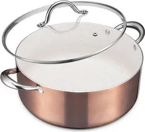 BEZIA Large 8 Quart Nonstick Cooking Pot with Lid, Induction Stock Pot, Soup Pot for All Stovetops, Non-toxic and Oven Safe, PFOA PFAS Free, Golden