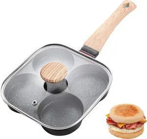 JUSTUP Nonstick Egg Frying Pan, Egg Pan Divided Grill Pan, Heat Resistant Handle 3 Section Skillet, Omelette Pan for Breakfast, Egg, Bacon and Burgers