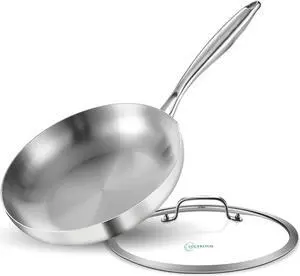 LOLYKITCH 12 Inch Tri-ply 18/8 Stainless Steel Chef's Pan,Frying Pan with Lid,Skillet,Induction Cooking Pan,Pot and Pan Set,Dishwasher and Oven Safe,Detachable Handle.