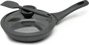 NATIVO Ceramic Nonstick Frypan Skillet, 7 inch Nontoxic Fry Pan with Ergonomic Handle, Spoon Rest Knob, Perfect Seal Lid, Egg frying pan, Omelet Pan with Silicone Spatula (GRAY)