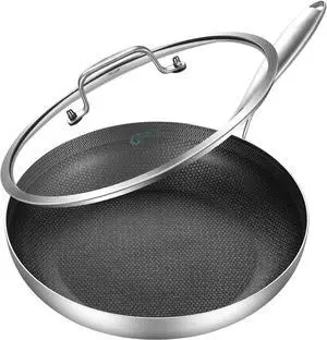 LOLYKITCH 12 Inch Hybrid Stainless Steel Non-Stick Sauté Pan with Lid,Deep Frying Pan,Skillet,Induction Cookware,Oven and Dishwasher Safe,3.5 Quarts Detachable Handle.