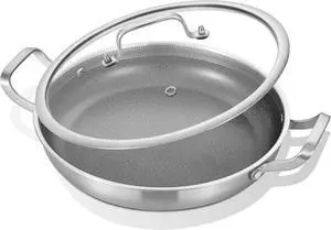 Inqibee 12-Inch Hybrid Tri-Ply Stainless Steel Nonstick Stir Fry Pan with Lid,Paella Pan,Omelet Pan,Large Skillet,Induction Cooking Pan,Dishwasher and Oven Safe.