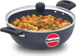 HAWKINS Ceramic Nonstick 3.5 Litre Deep Kadhai, Induction Deep Fry Pan with Glass Lid, Granite Kadai (ICK35G)